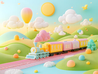 Whimsical Pastel Train Journey Through Countryside