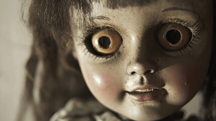 Close-up of a Vintage Porcelain Doll's Face