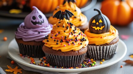Halloween Cupcakes with Spooky Decorations
