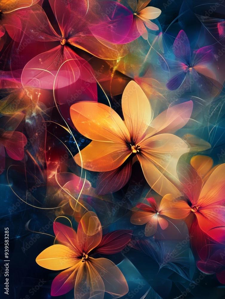 Aufkleber a mesmerizing abstract background featuring a cluster of intricately designed flowers in shades of p