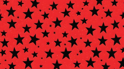 Fototapeta premium Black Stars on Red Background, Abstract Image, Texture, Pattern, Wallpaper, Cover and Screen of Smartphone, Cell Phone, Computer, Laptop, 9:16 and 16:9 Format