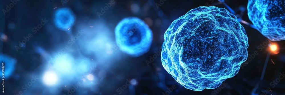 Poster a microscopic view of cells, showcasing their intricate structures and complex interactions. the ima