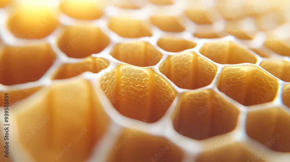 Aufkleber macro shot of a 3d honeycomb with six-sided hexagonal cells, capturing the sharp edges and realistic
