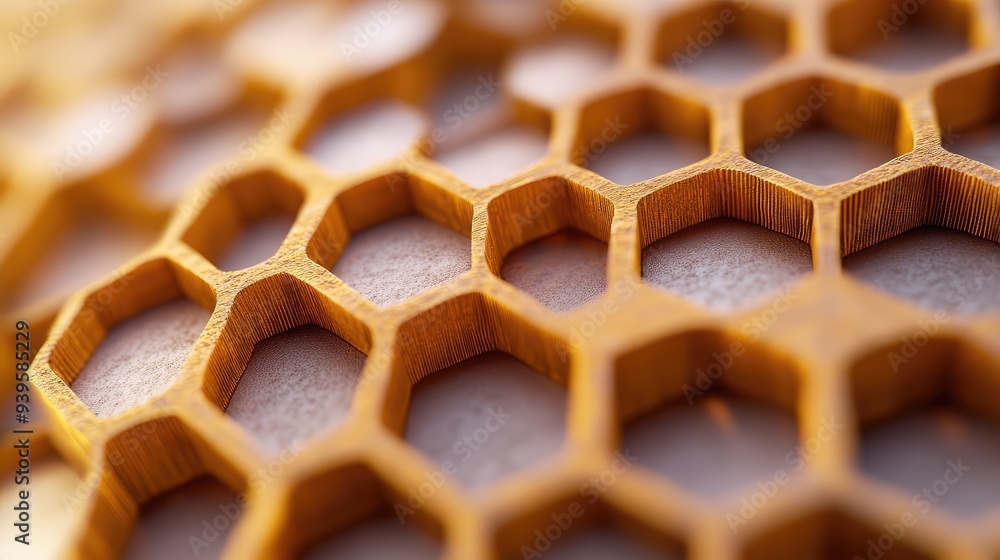 Aufkleber macro shot of a 3d honeycomb with six-sided hexagonal cells, capturing the sharp edges and realistic