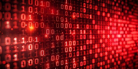 Digital red matrix wall background with numbers and letters. Futuristic technology binary code and computer data, virtual internet network program, digit, coding, cyberspace, security pattern