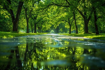 Fototapeta premium Peaceful Park Morning Reflection 