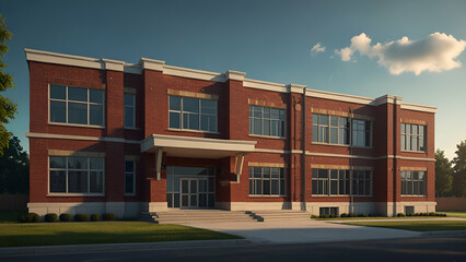 Fototapeta premium Flat Style School Building. Simple and Clean Design for Educational Architecture Illustration.