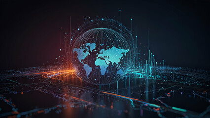 Fototapeta premium Big Data & Wireless Info Flow. 3D Data Portal, Global Cyberspace, High Tech & Free Internet Concept.