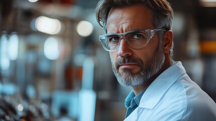 Middle-aged engineer inspecting EV car assembly line