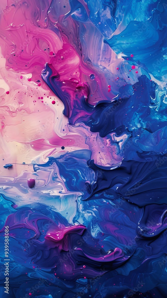 Poster A mesmerizing abstract fluid art piece featuring a mix of pink, blue, and purple hues, evoking a dreamy and emotional atmosphere.