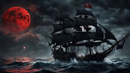 Fototapeta premium Ship Pirate in the Beginning Sea content created with generative AI