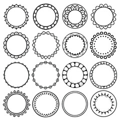 Different Simple round frames or circle doodle outlines Icon set vector Illustrations on white background
