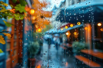 Rainy Evening Reflections on a Cozy Street