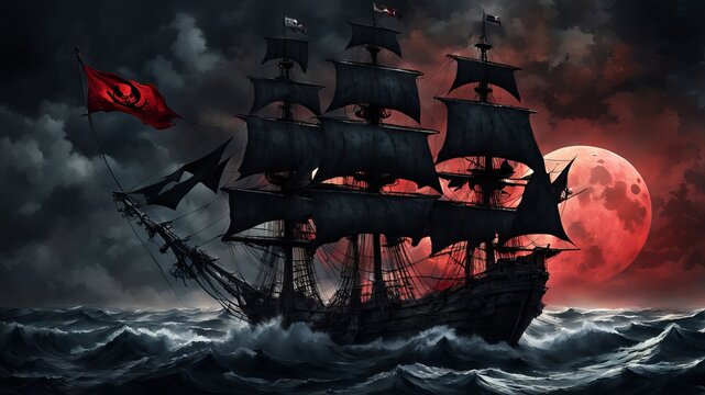 Ship Pirate in the Beginning Sea content created with generative AI