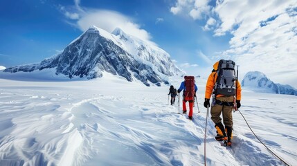 Mountain climber during winter expedition.