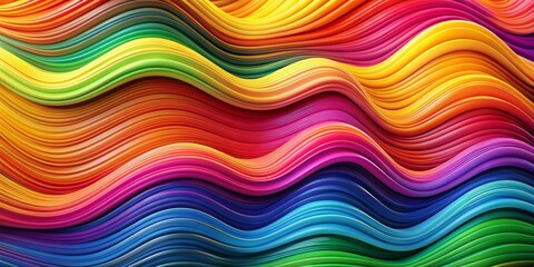 Rainbow Waves 3D Rendering of Colorful Curved Stripes, abstract, art, digital art, graphic design