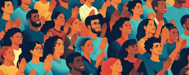 Diverse Audience Applauding at a Conference. A joyful crowd of diverse people clapping in a conference hall, Generative AI