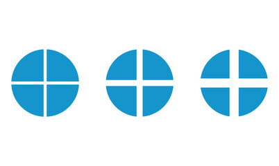 Obraz premium Set of four parts of circle. Pie chart with four same size sectors. Vector illustration isolated on white background.