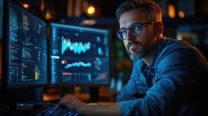 Fototapeta premium Tech-Savvy Analyst Conducting Business Analysis