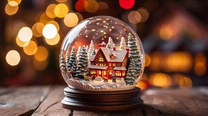 Snowy House in Glass Globe with Christmas Scene