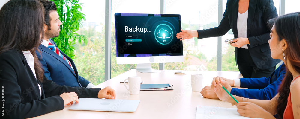 Poster backup storage data internet technology business concept. database storage cloud technology file dat