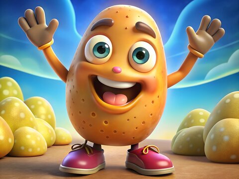 cute cartoon character of potato, funny 3d illustration of vegetable