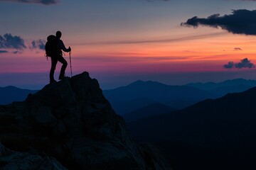 Fototapeta premium A man is standing on a mountain top with a backpack