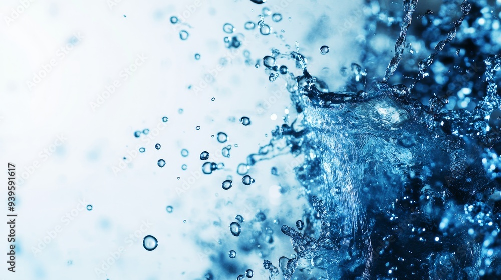 Poster a vibrant blue water splash with air bubbles, creating a dynamic and refreshing image. the splash sy