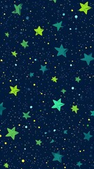 Fototapeta premium Green Stars on Blue Background, Abstract Image, Texture, Pattern, Wallpaper, Cover and Screen of Smartphone, Cell Phone, Computer, Laptop, 9:16 and 16:9 Format