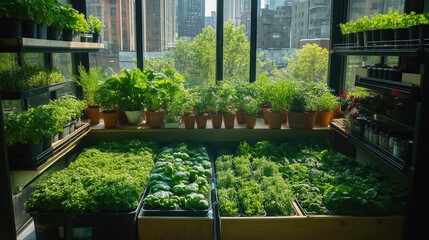 Obraz premium Green Sanctuary Amidst Urban Landscape: Diverse Plant Collection