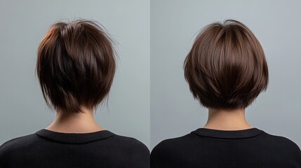 A person's hair is shown before and after a styling transformation, highlighting the significant change in texture and appearance