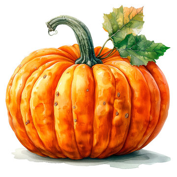 Pumpkin in watercolor style on white background.