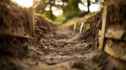 Obraz premium Trenches in dirt background horizontal composition 