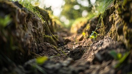 Fototapeta premium Trenches in dirt background horizontal composition 