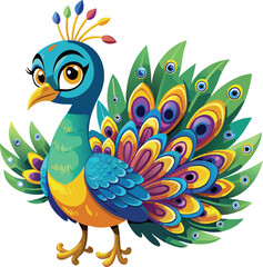 Cute Peacock vector cartoon illustration