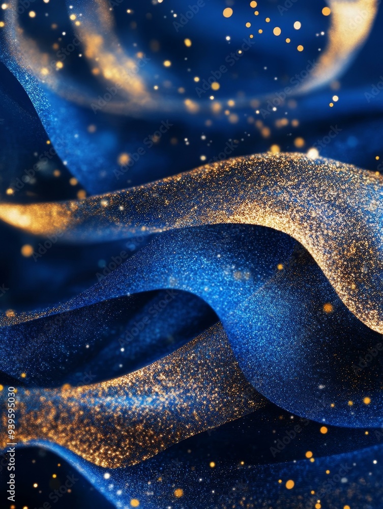 Poster this abstract background features a mesmerizing blend of deep blue and shimmering gold, creating a l