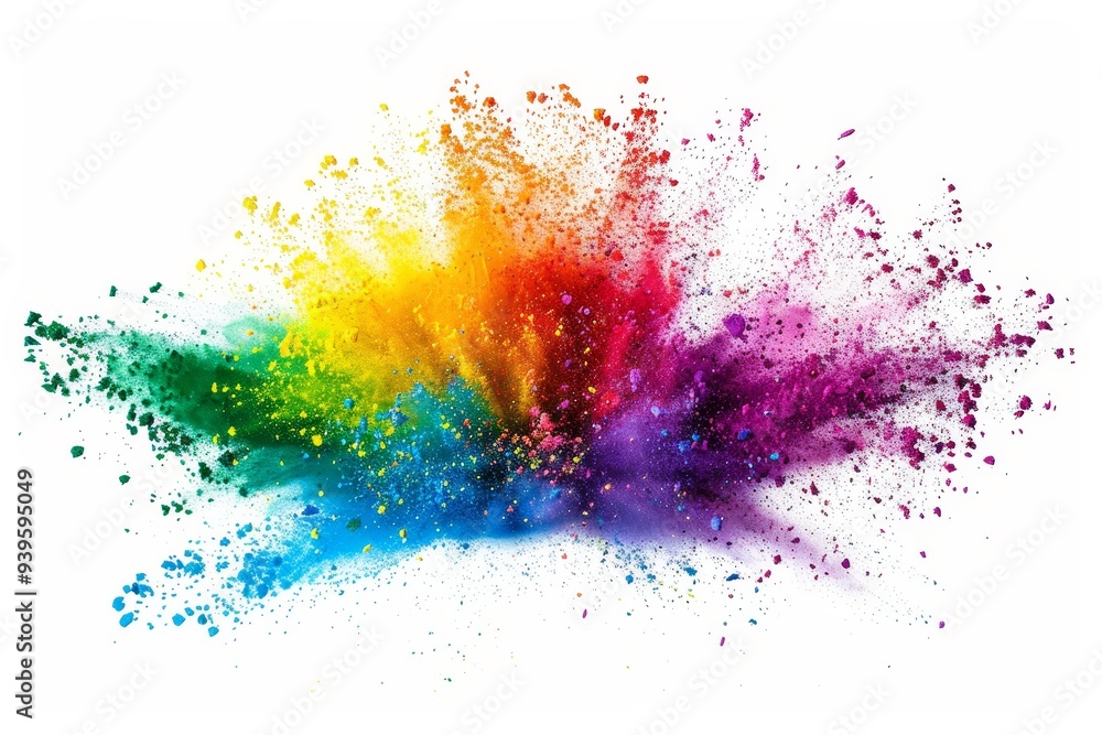 Poster A dynamic image depicting a colorful explosion of powder, generating an energetic burst of rainbow colors against a white backdrop.