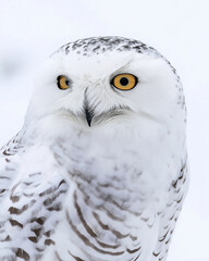 Obraz premium 5. Clear and vivid close-up of a snowy owl against a snowy backdrop