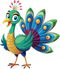 Cute Peacock vector cartoon illustration