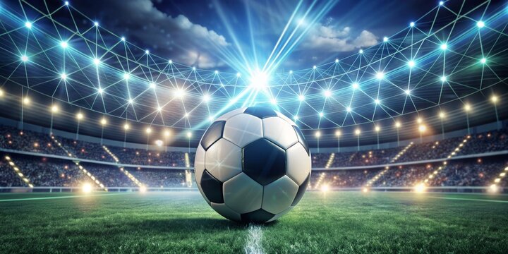 The Game is On A Soccer Ball in a Stadium with a Network of Lights, 3D Render, Stadium, Soccer, Network, Lights