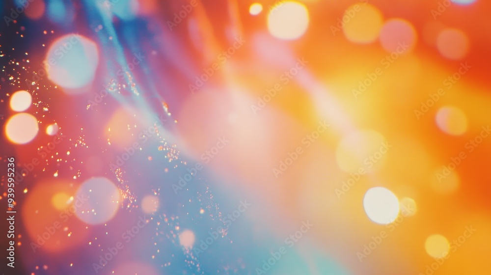 Poster a vibrant abstract background with colorful bokeh effects and light flares.