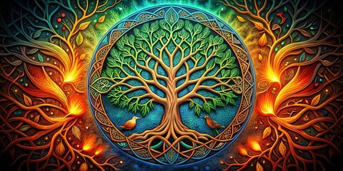 The Tree of Life A Digital Painting in Vibrant Hues with Intricate Details, tree of life, celtic art, digital painting, fantasy art