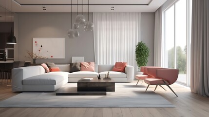 A sleek living room adorned with minimalist art and modern furniture
