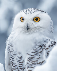 Obraz premium 5. Clear and vivid close-up of a snowy owl against a snowy backdrop