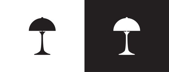 Bedside lamp black icon. Table Lamps with Different Lampshades Set of Lighting Fixtures. Table lamp icon flat bright bulb design. Bedroom lamp icon vector symbol on black and white background.
