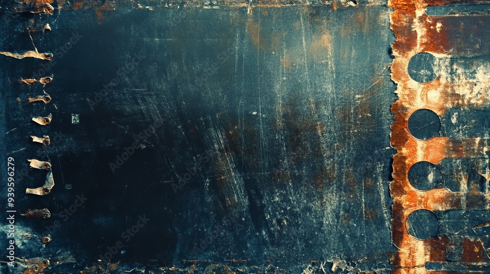 Poster a textured metal surface with rust and scratches, ideal for backgrounds or design elements.