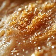 Abstract Macro Photo of Golden Liquid with Bubbles