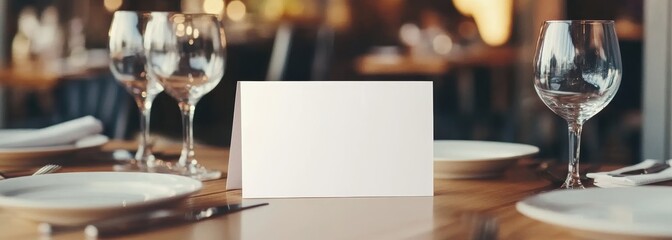 White blank space card on restaurant table background horizontal composition