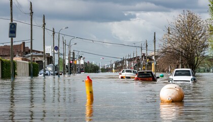 홍수로 인해 물에 잠김 도시