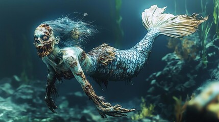 Halloween Mermaids Halloween night Zombie mermaid with decaying scales and torn fins